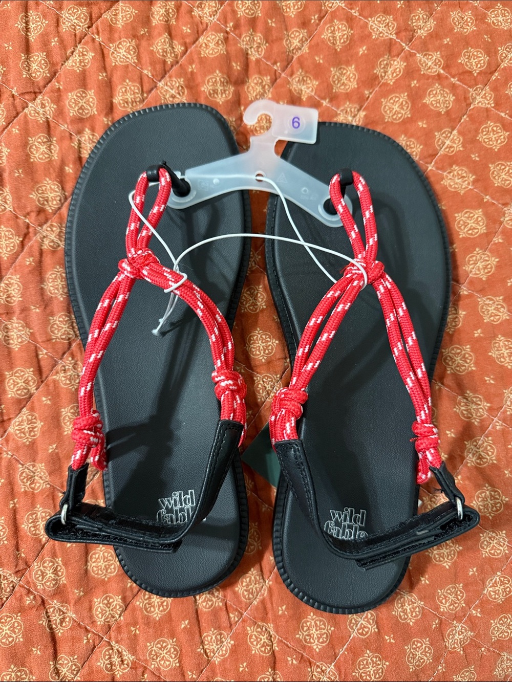 wild fable Black Footbed Sandals with Red Rope Straps